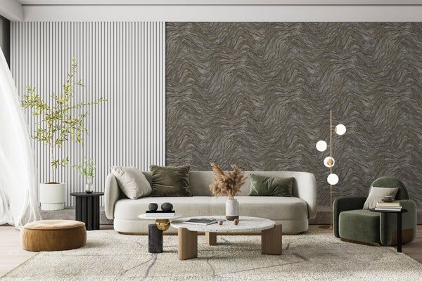 Anthracite and Gold Patterned Wallpaper,Natural Wallpaper, Modern & Minimalist Wall Covering,Modern Look Neutral Colors Glittering Wallcovering