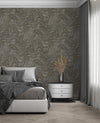 Anthracite and Gold Patterned Wallpaper,Natural Wallpaper, Modern & Minimalist Wall Covering,Modern Look Neutral Colors Glittering Wallcovering