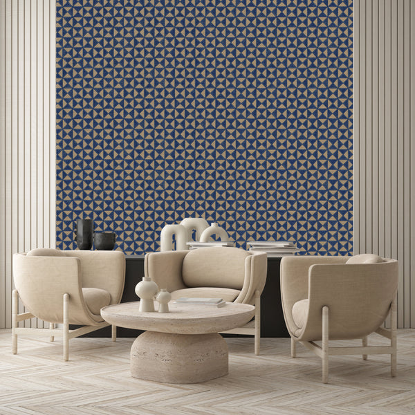 Blue and Cream Patterned Wallpaper,Natural Wallpaper, Modern & Minimalist Wall Covering,Modern Look Neutral Colors Glittering Wallcovering