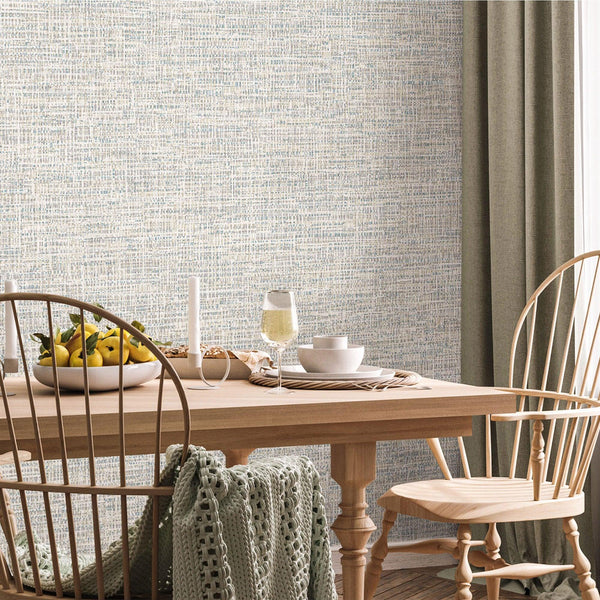 Basket Weave Woven Textile Wallpaper, Beige, Blue Realistic 3D Textured Fabric Linen Multi-Color Wallcovering - Adawall -Houston Wallpaper Store - Walcoverings, Curtains & Wall Panels