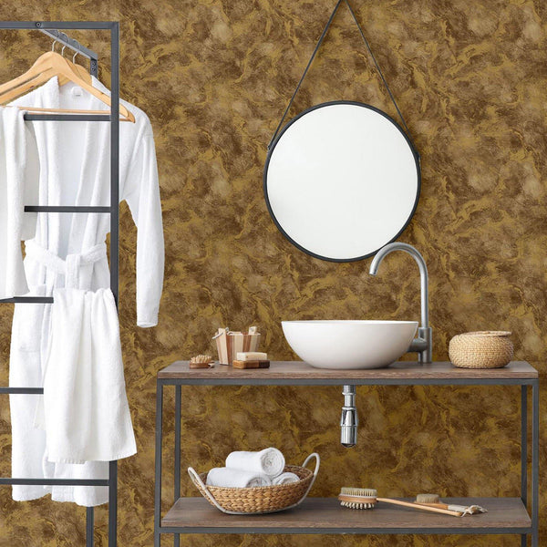 Beautiful Metallic Brown Wallpaper, Rich Textured Wallcovering, Large 114 sqft Roll, Washable, Gold Rusted Effect, Abstract Wallpaper, Brown - Adawall -Houston Wallpaper Store - Walcoverings, Curtains & Wall Panels