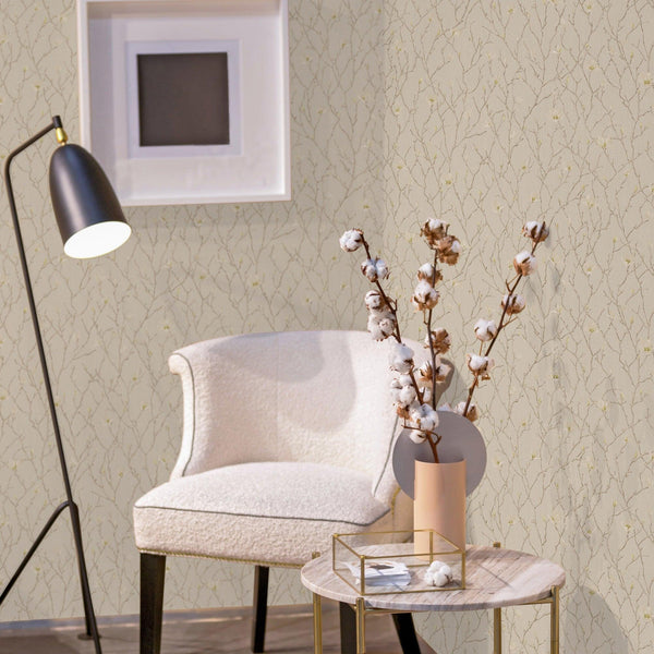 Beige Floral Blossom Embossed Wallpaper, Flower Branches Chinoiserie Wallcovering - Adawall -Houston Wallpaper Store - Walcoverings, Curtains & Wall Panels