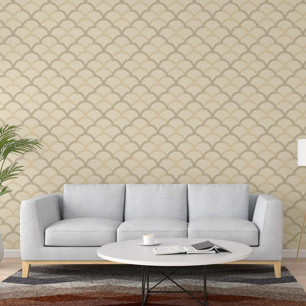 Beige Gold Luxury Fish Scale Deep Embossed Wallpaper, 3D Textured Lace Patterns, Thick Wallcovering - Adawall -Houston Wallpaper Store - Walcoverings, Curtains & Wall Panels