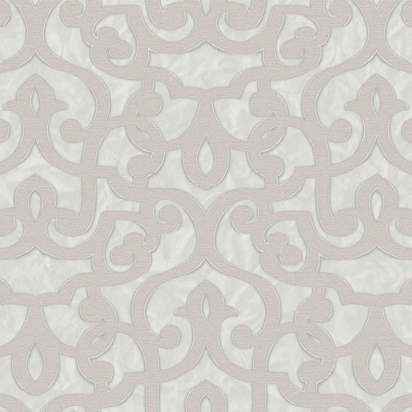 Beige Lace Trellis Wallpaper, Shiny Silver Gold Patterns Faded Colors Damask Design - Adawall -Houston Wallpaper Store - Walcoverings, Curtains & Wall Panels