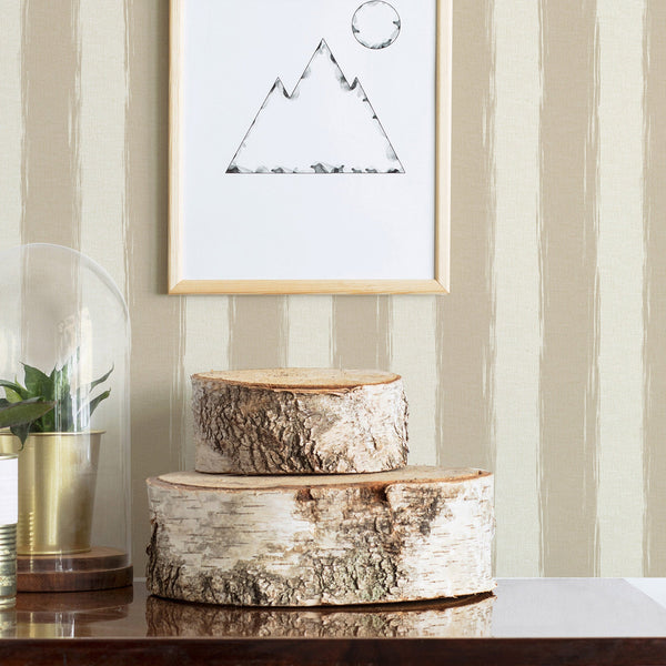 Beige Large Striped Wallpaper, Rich Textured Wallcovering, Traditional, White Light Color, Extra Large 114 sq ft Roll, Washable Modern Wall Paper - Adawall -Houston Wallpaper Store - Walcoverings, Curtains & Wall Panels