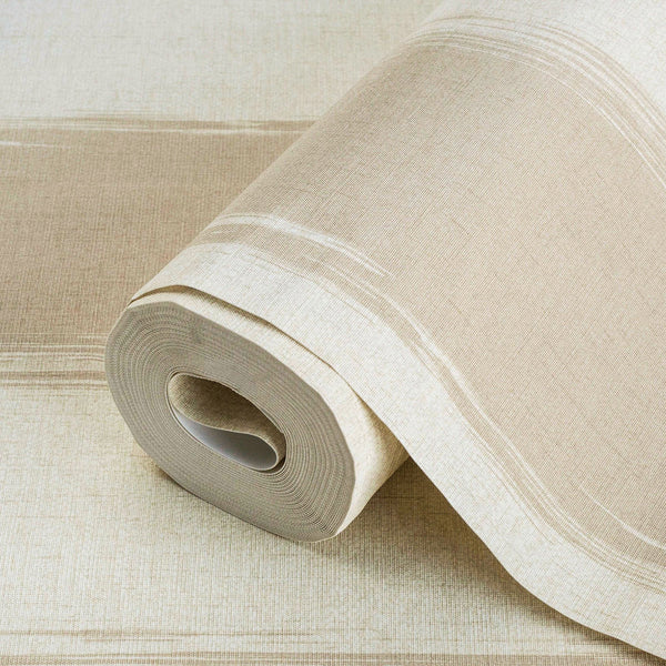 Beige Large Striped Wallpaper, Rich Textured Wallcovering, Traditional, White Light Color, Extra Large 114 sq ft Roll, Washable Modern Wall Paper - Adawall -Houston Wallpaper Store - Walcoverings, Curtains & Wall Panels