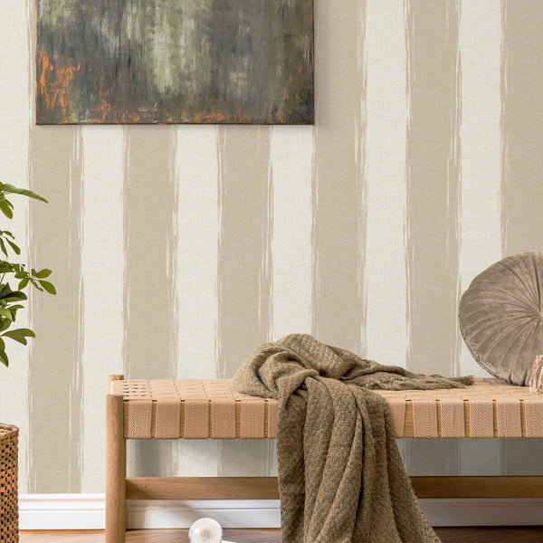 Beige Large Striped Wallpaper, Rich Textured Wallcovering, Traditional, White Light Color, Extra Large 114 sq ft Roll, Washable Modern Wall Paper - Adawall -Houston Wallpaper Store - Walcoverings, Curtains & Wall Panels