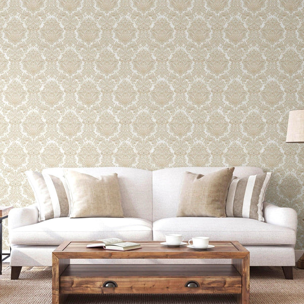 Beige Rich Baroque Damask Wallpaper Deep Embossed Shimmering Vintage Design - Adawall -Houston Wallpaper Store - Walcoverings, Curtains & Wall Panels