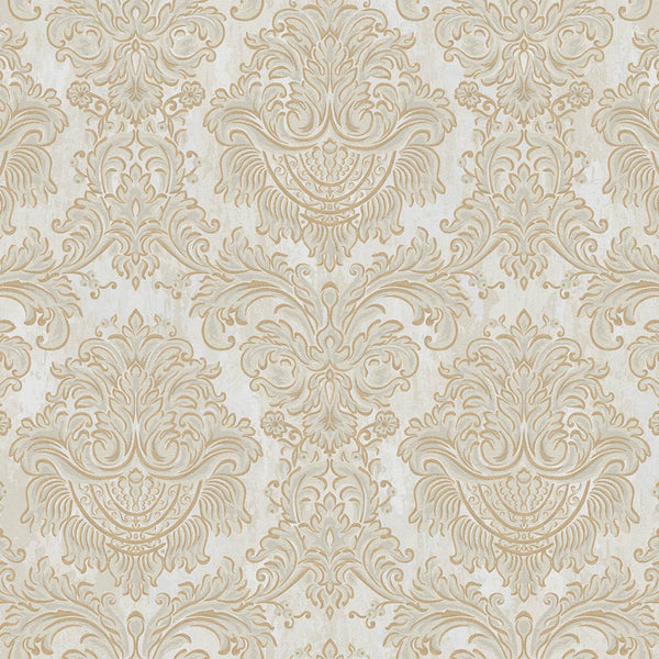 Beige Rich Baroque Damask Wallpaper Deep Embossed Shimmering Vintage Design - Adawall -Houston Wallpaper Store - Walcoverings, Curtains & Wall Panels