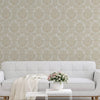 Beige Rich Baroque Damask Wallpaper Deep Embossed Shimmering Vintage Design - Adawall -Houston Wallpaper Store - Walcoverings, Curtains & Wall Panels