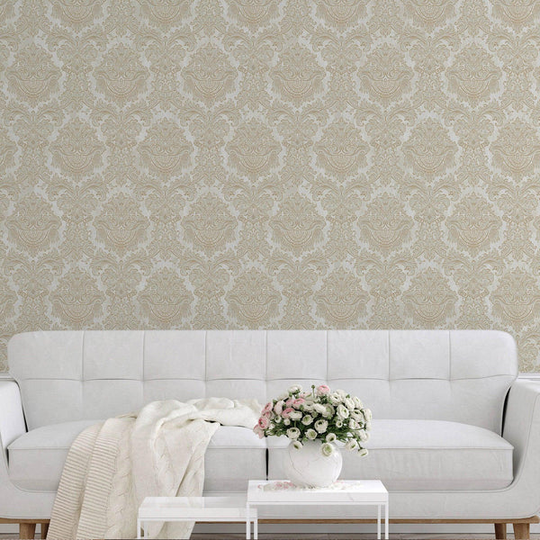 Beige Rich Baroque Damask Wallpaper Deep Embossed Shimmering Vintage Design - Adawall -Houston Wallpaper Store - Walcoverings, Curtains & Wall Panels