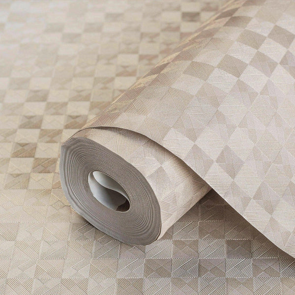 Beige Solid Color Square Pattern Wallpaper, 3D Embossed Glossy Sleek Checkered Geometric Wall Paper - Adawall -Houston Wallpaper Store - Walcoverings, Curtains & Wall Panels