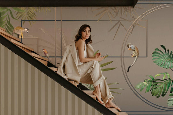 Beige Timeless Bold Striped Wallpaper, Flocked Textured Velvet Feeling Thick Lines Wallcovering - Adawall -Houston Wallpaper Store - Walcoverings, Curtains & Wall Panels