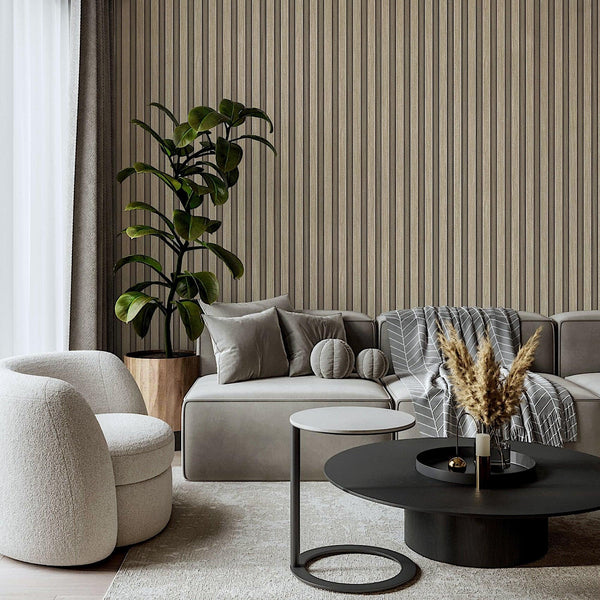 Beige Wood Panel Look Wallpaper, 3D Embossed textured Wooden Pattern Wallcovering, Modern, Stylish - Adawall -Houston Wallpaper Store - Walcoverings, Curtains & Wall Panels