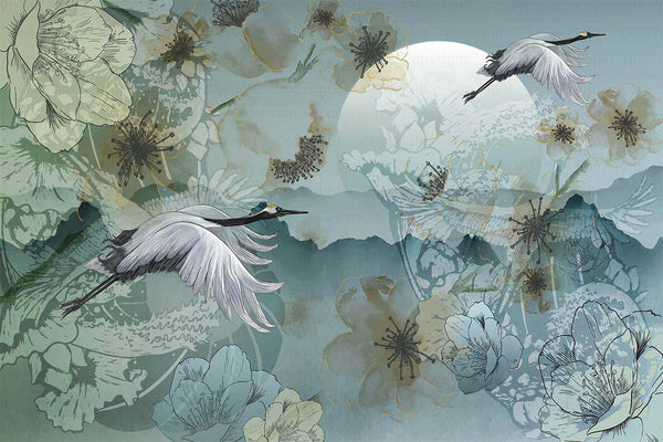 Birds Scene Wallpaper, Botanical Tropical Wallpaper, Nature, Customized Wall Mural, Durable, Non-Woven Wall Paper, Non-Adhesive, Removable - Adawall -Houston Wallpaper Store - Walcoverings, Curtains & Wall Panels