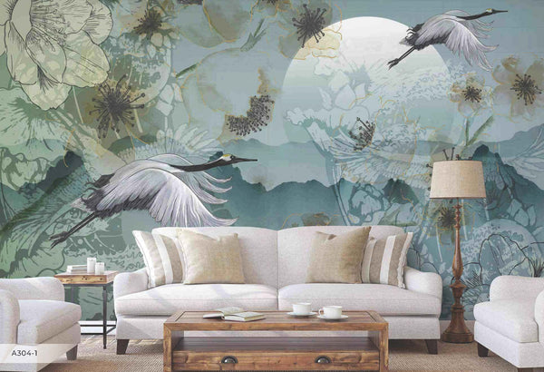 Birds Scene Wallpaper, Botanical Tropical Wallpaper, Nature, Customized Wall Mural, Durable, Non-Woven Wall Paper, Non-Adhesive, Removable - Adawall -Houston Wallpaper Store - Walcoverings, Curtains & Wall Panels