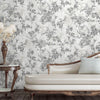 Black & White Elegant Chinoiserie Blossom Floral Wallpaper, Animal Print Birds Flowers Botanical Pattern - Adawall -Houston Wallpaper Store - Walcoverings, Curtains & Wall Panels