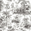 Black & White Tropical Toile Textured Wallpaper, Stylish Plants Animals Jungle Forest Theme Wallcovering - Adawall -Houston Wallpaper Store - Walcoverings, Curtains & Wall Panels