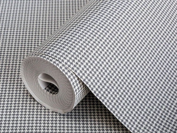 Black Classic Houndstooth Wallpaper, Textured Non-Adhesive Wallcovering - Adawall -Houston Wallpaper Store - Walcoverings, Curtains & Wall Panels
