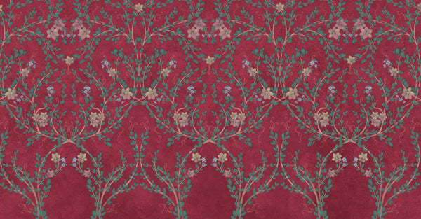 Blossom Chinoiserie Floral Wall Mural, Flower Bloom Red Wallpaper, Large Botanical Customized Wall Art, Non-Woven, Non-Adhesive, Removable - Adawall -Houston Wallpaper Store - Walcoverings, Curtains & Wall Panels