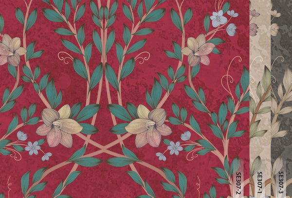 Blossom Chinoiserie Floral Wall Mural, Flower Bloom Red Wallpaper, Large Botanical Customized Wall Art, Non-Woven, Non-Adhesive, Removable - Adawall -Houston Wallpaper Store - Walcoverings, Curtains & Wall Panels