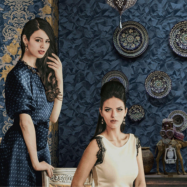 Blue Abstract Shimmering Wallpaper, Modern Luxury Sparkling Solid Color Wall Paper - Adawall -Houston Wallpaper Store - Walcoverings, Curtains & Wall Panels