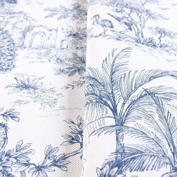 Blue Tropical Toile Textured Wallpaper, Stylish Plants Animals Jungle Forest Theme Wallcovering - Adawall -Houston Wallpaper Store - Walcoverings, Curtains & Wall Panels