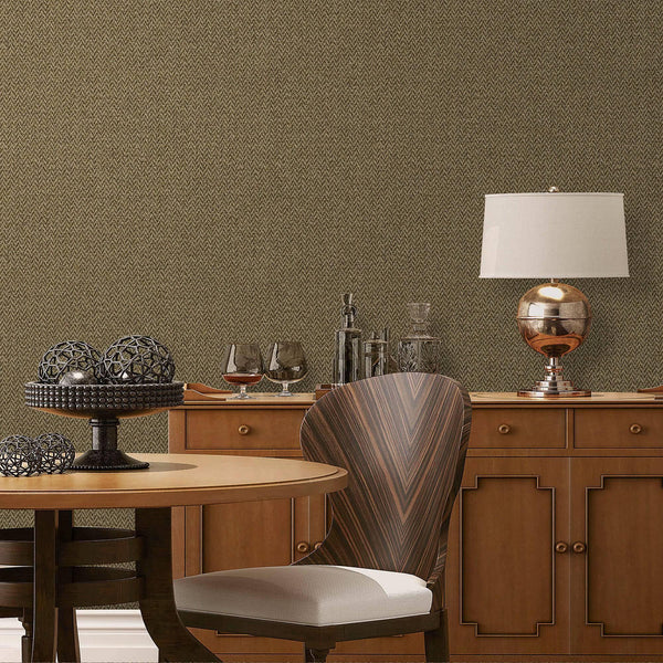 Brown Chevron Wallpaper, Zigzag Pattern Woven Textured Fiber Weave Design, Non-Pasted - Adawall -Houston Wallpaper Store - Walcoverings, Curtains & Wall Panels