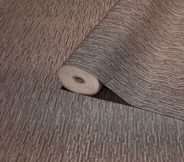 Brown Diamond Shapes Wallpaper, Shiny 3D Deep Embossed Lines Stylish Modern Wallcovering - Adawall -Houston Wallpaper Store - Walcoverings, Curtains & Wall Panels