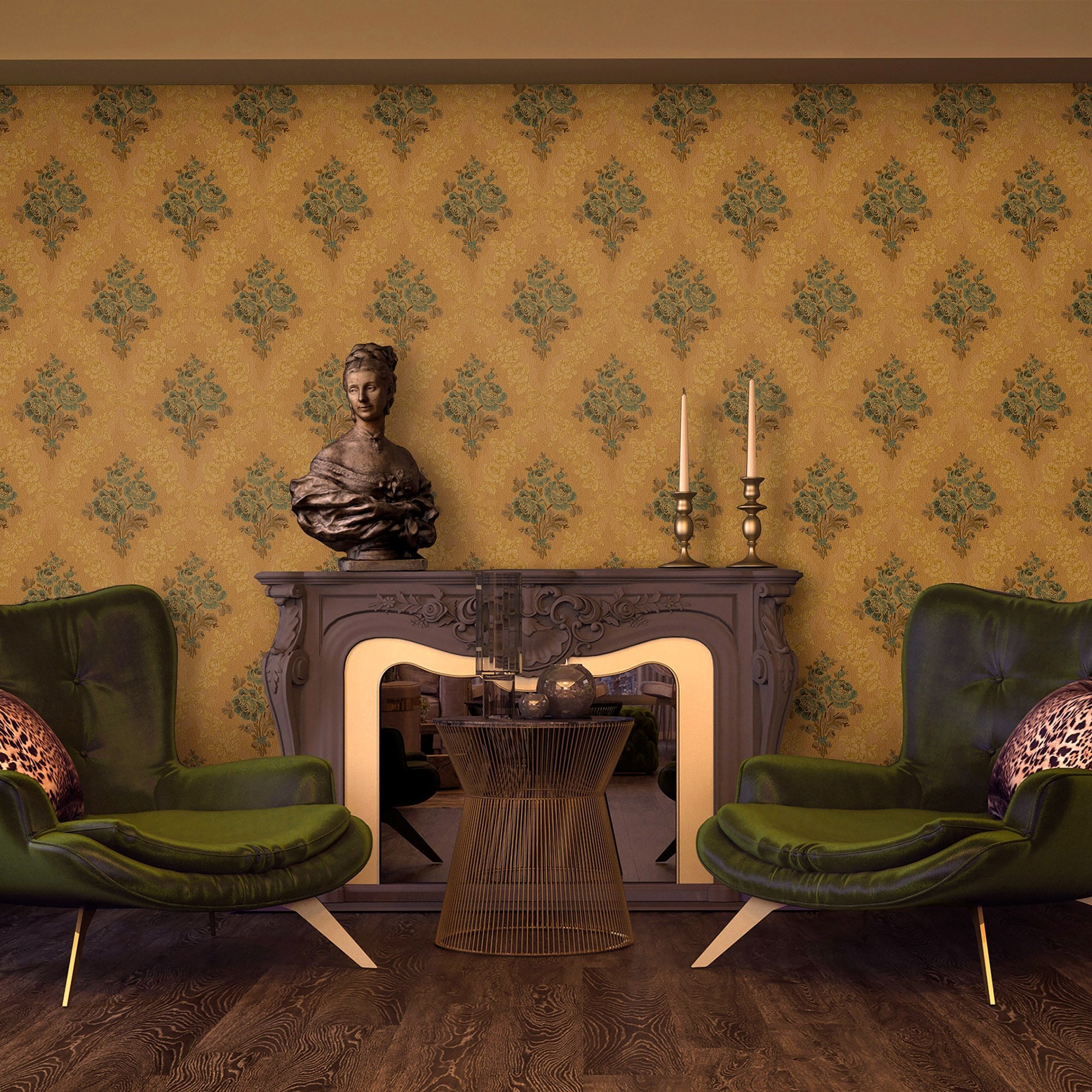 SOPHIE LAURENCE Brown Gold Metallic Floral Textured Vinyl Slightly Imperfect Wallpaper - Thick