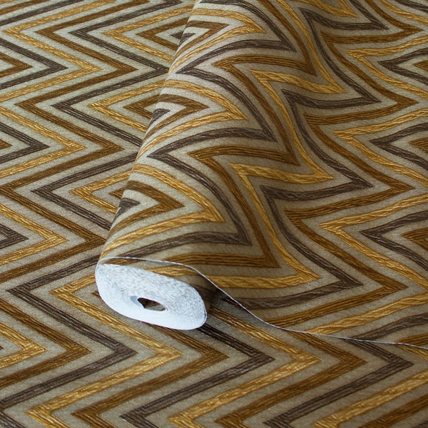 Chevron Wallpaper, Brown, Yellow Geometric Deep Embossed Zigzag Pattern Geometric Wallcovering - Adawall -Houston Wallpaper Store - Walcoverings, Curtains & Wall Panels