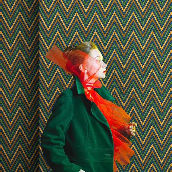 Chevron Wallpaper, Green, Blue, Yellow Geometric Deep Embossed Zigzag Pattern Geometric Wallcovering - Adawall -Houston Wallpaper Store - Walcoverings, Curtains & Wall Panels