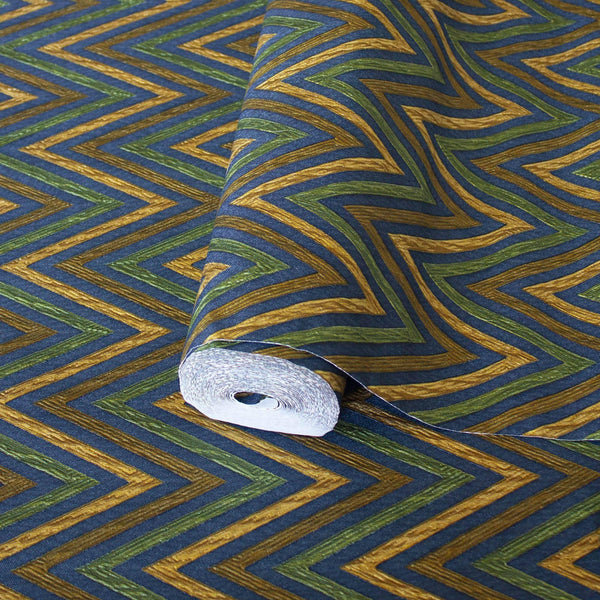 Chevron Wallpaper, Green, Blue, Yellow Geometric Deep Embossed Zigzag Pattern Geometric Wallcovering - Adawall -Houston Wallpaper Store - Walcoverings, Curtains & Wall Panels