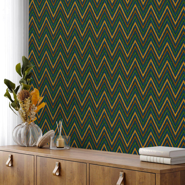 Chevron Wallpaper, Green, Blue, Yellow Geometric Deep Embossed Zigzag Pattern Geometric Wallcovering - Adawall -Houston Wallpaper Store - Walcoverings, Curtains & Wall Panels