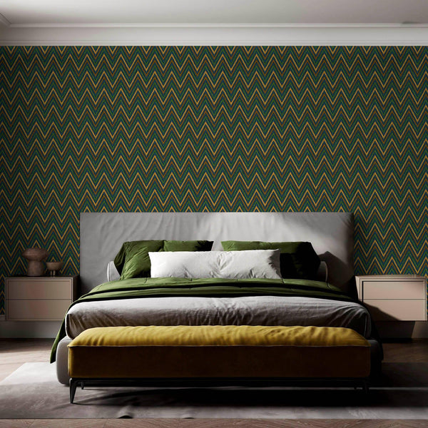 Chevron Wallpaper, Green, Blue, Yellow Geometric Deep Embossed Zigzag Pattern Geometric Wallcovering - Adawall -Houston Wallpaper Store - Walcoverings, Curtains & Wall Panels