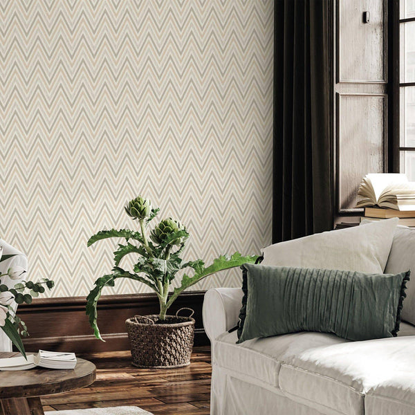 Chevron Wallpaper, Off White, Silver Geometric Deep Embossed Zigzag Pattern Geometric Wallcovering - Adawall -Houston Wallpaper Store - Walcoverings, Curtains & Wall Panels
