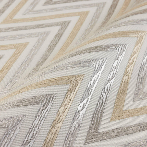 Chevron Wallpaper, Off White, Silver Geometric Deep Embossed Zigzag Pattern Geometric Wallcovering - Adawall -Houston Wallpaper Store - Walcoverings, Curtains & Wall Panels