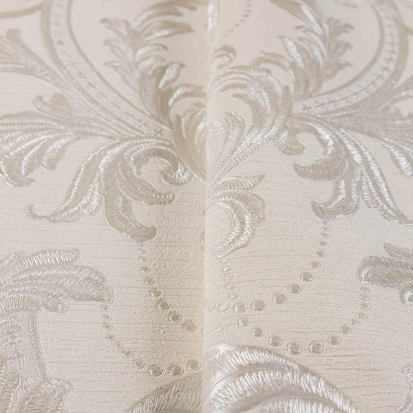 Cream, Silver Luxury 3D Damask Wallpaper, Premium Sparkling Velvet Feeling Flocked Wallcovering - Adawall -Houston Wallpaper Store - Walcoverings, Curtains & Wall Panels