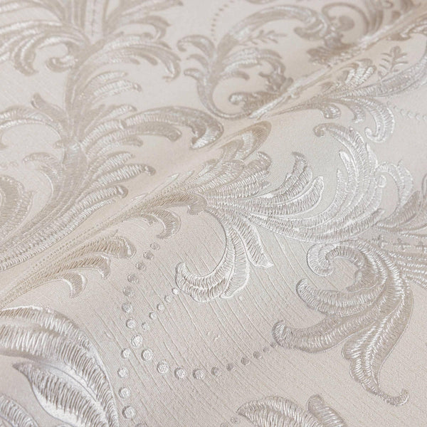 Cream, Silver Luxury 3D Damask Wallpaper, Premium Sparkling Velvet Feeling Flocked Wallcovering - Adawall -Houston Wallpaper Store - Walcoverings, Curtains & Wall Panels