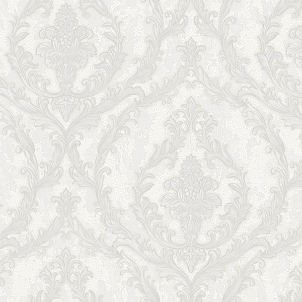 Damask Deep Embossed Wallpaper, White, Silver Luxury 3D Non-Pasted Wallcovering, Shimmering, Traditional Non-Woven Wall Decor - Adawall -Houston Wallpaper Store - Walcoverings, Curtains & Wall Panels