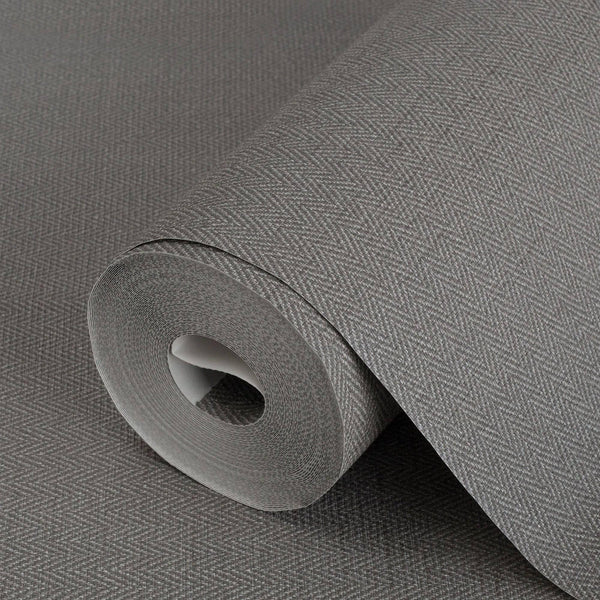Dark Gray Chevron Wallpaper, Textured Modern Fabric Like Wallcovering, Solid Neutral Colors - Adawall -Houston Wallpaper Store - Walcoverings, Curtains & Wall Panels