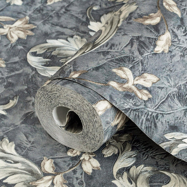 Elegant Blue White Flowered Embossed Wallpaper, Home Wall Decor, Aesthetic Wallpaper, Textured Wallcovering Non-Adhesive- 41.7”W X 393”H - Adawall -Houston Wallpaper Store - Walcoverings, Curtains & Wall Panels