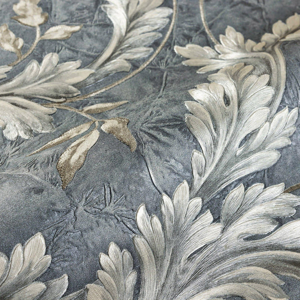 Elegant Blue White Flowered Embossed Wallpaper, Home Wall Decor, Aesthetic Wallpaper, Textured Wallcovering Non-Adhesive- 41.7”W X 393”H - Adawall -Houston Wallpaper Store - Walcoverings, Curtains & Wall Panels