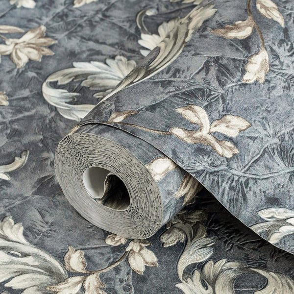 Elegant Blue White Flowered Embossed Wallpaper, Home Wall Decor, Aesthetic Wallpaper, Textured Wallcovering Non-Adhesive- 41.7”W X 393”H - Adawall -Houston Wallpaper Store - Walcoverings, Curtains & Wall Panels