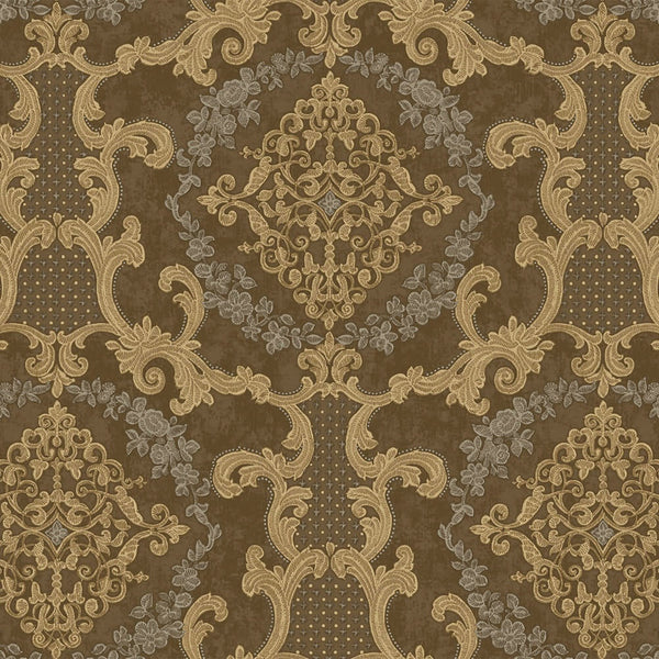 Elegant Brown Damask Deep Embossed Wallpaper, 3D Textured Dark Wallcovering, Traditional, Extra Large 114 sq ft Roll, Washable, Luxury - Adawall -Houston Wallpaper Store - Walcoverings, Curtains & Wall Panels