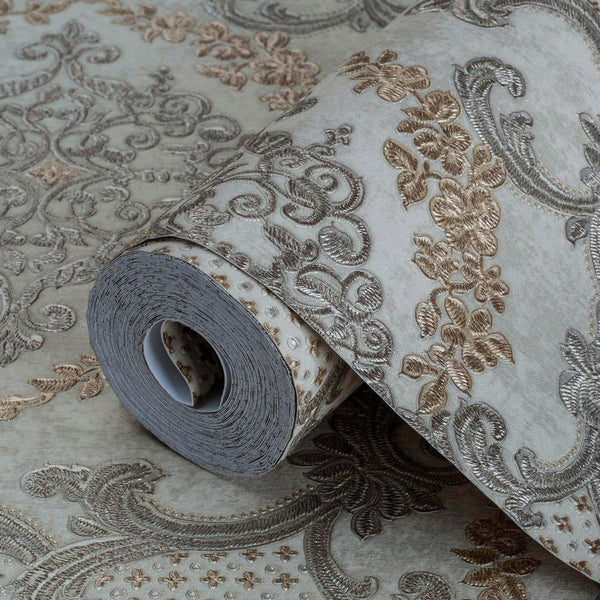 Elegant Damask Deep Embossed Wallpaper, 3D Textured Wallcovering, Traditional, Extra Large 114 sq ft Roll, Fabric Feel, Durable, Washable - Adawall -Houston Wallpaper Store - Walcoverings, Curtains & Wall Panels