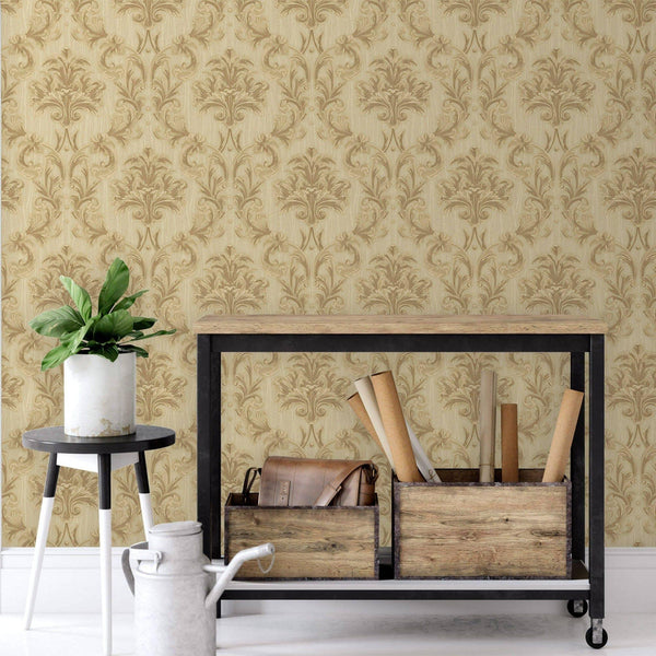 Elegant Damask Embossed Wallpaper, Beige 3D Textured Wallcovering, Traditional, Extra Large 114 sq ft Roll, Stylish Wallpaper, Luxury Floral - Adawall -Houston Wallpaper Store - Walcoverings, Curtains & Wall Panels