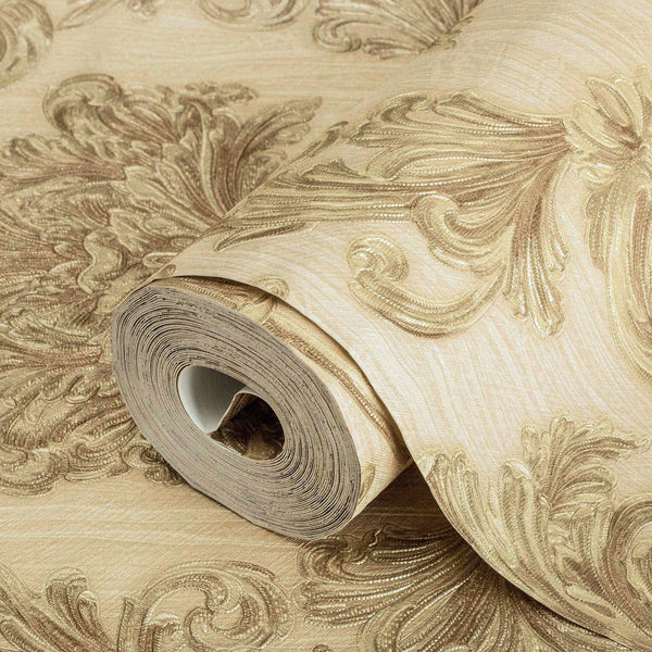 Elegant Damask Embossed Wallpaper, Beige 3D Textured Wallcovering, Traditional, Extra Large 114 sq ft Roll, Stylish Wallpaper, Luxury Floral - Adawall -Houston Wallpaper Store - Walcoverings, Curtains & Wall Panels