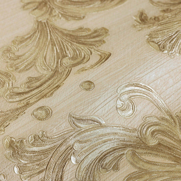 Elegant Damask Embossed Wallpaper, Beige 3D Textured Wallcovering, Traditional, Extra Large 114 sq ft Roll, Stylish Wallpaper, Luxury Floral - Adawall -Houston Wallpaper Store - Walcoverings, Curtains & Wall Panels