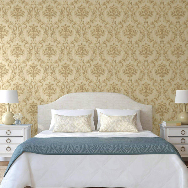 Elegant Damask Embossed Wallpaper, Beige 3D Textured Wallcovering, Traditional, Extra Large 114 sq ft Roll, Stylish Wallpaper, Luxury Floral - Adawall -Houston Wallpaper Store - Walcoverings, Curtains & Wall Panels